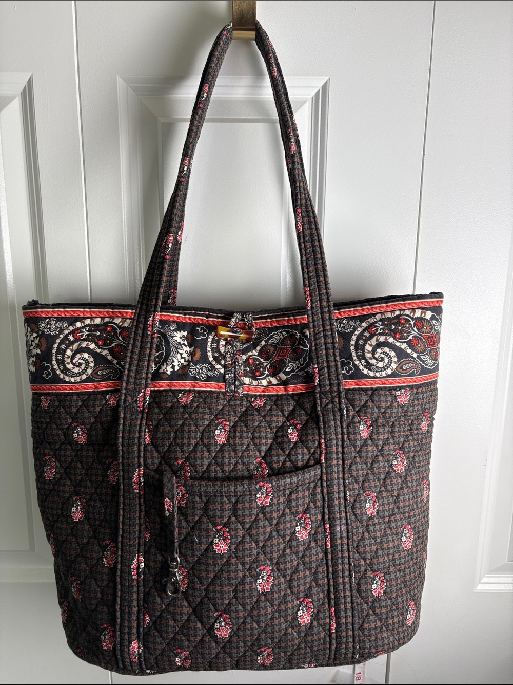Vera Bradley Quilted Paisley Tote in Black with Red Accents